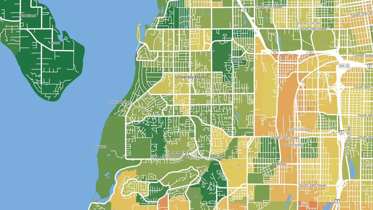 University Place, WA block-group voter-turnout map