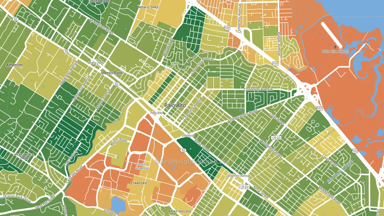 University South, Palo Alto, CA block-group voter-turnout map