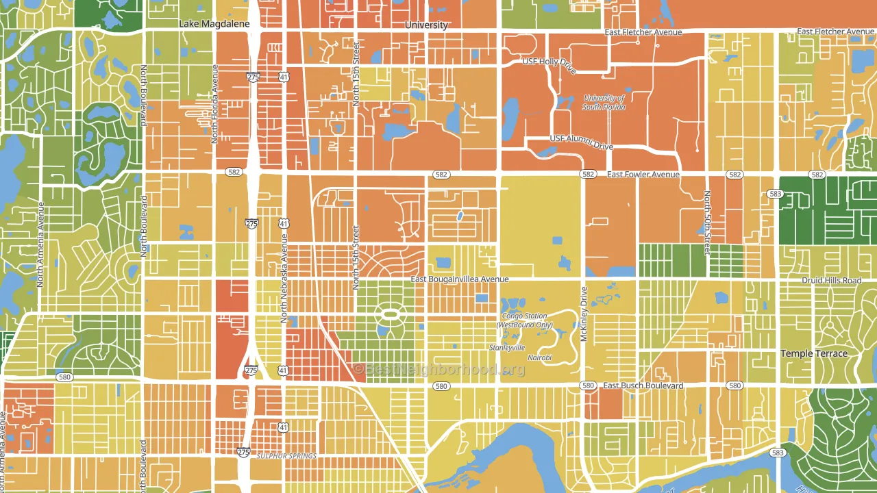 University Square, Tampa, FL block-group voter-turnout map