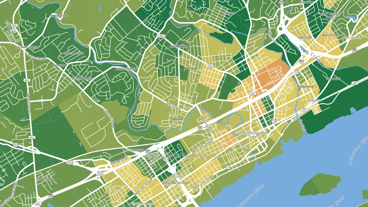 Upland, PA block-group voter-turnout map