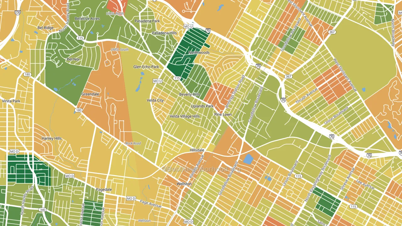 Uplands Park, MO block-group voter-turnout map