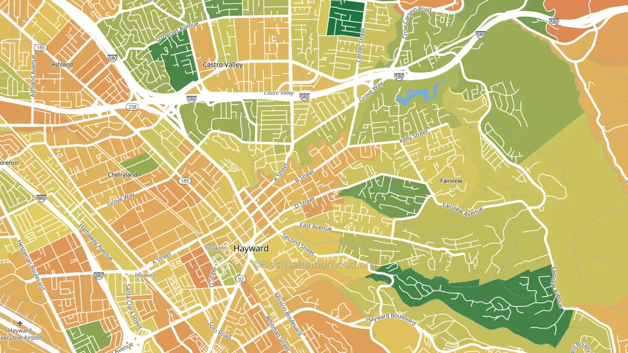 Upper B Street, Hayward, CA block-group voter-turnout map