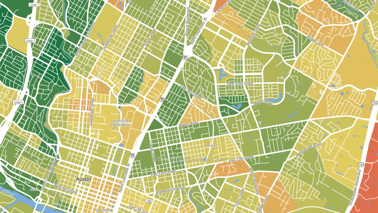 Upper Boggy Creek, Austin, TX block-group voter-turnout map