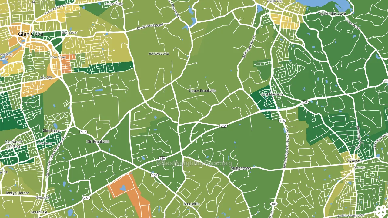 Upper Brookville, NY block-group voter-turnout map