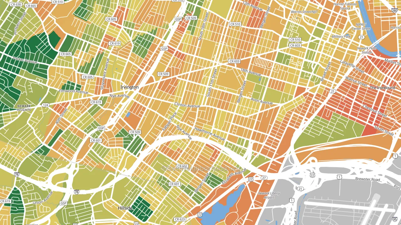 Upper Clinton Hill, Newark, NJ block-group voter-turnout map