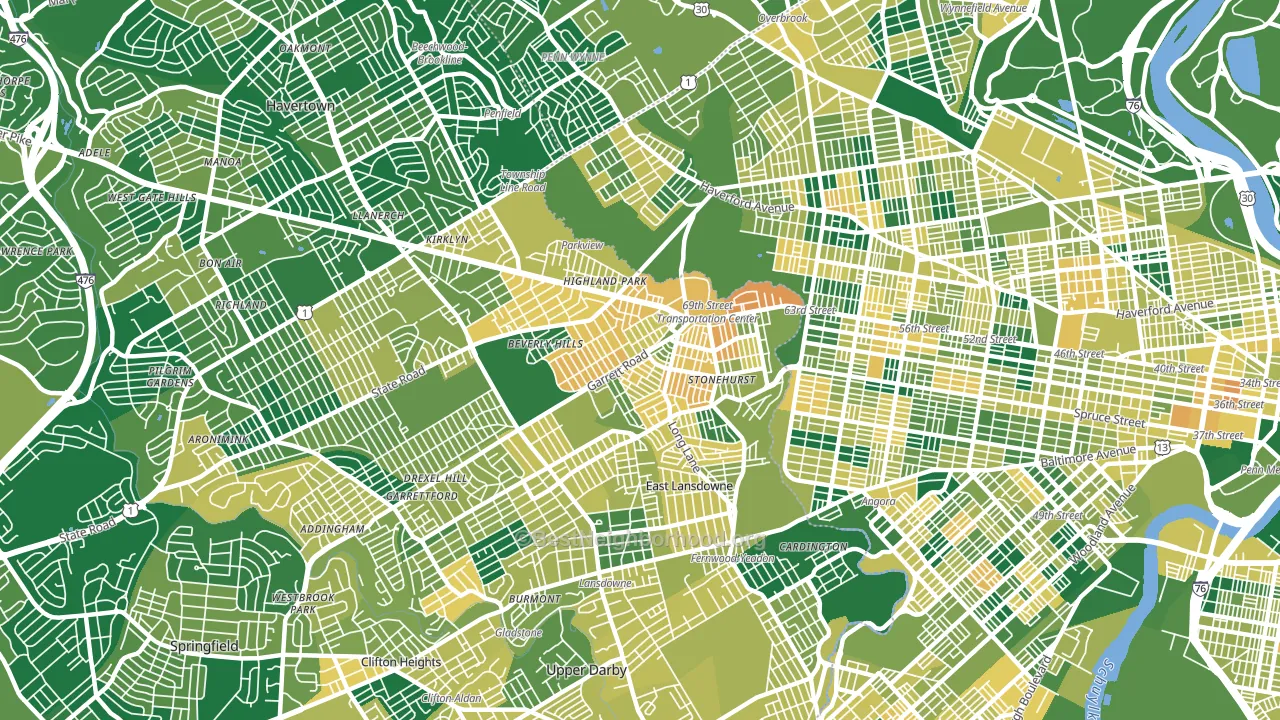 Upper Darby, PA block-group voter-turnout map