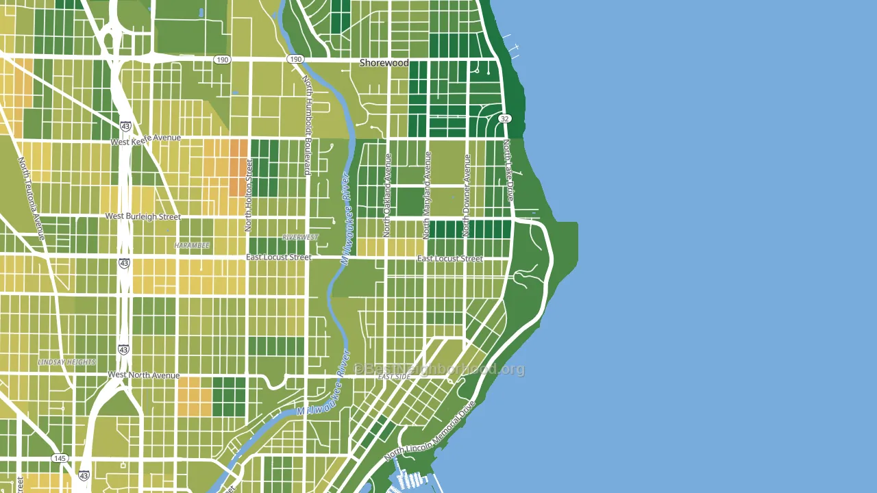 Upper East Side, Milwaukee, WI block-group voter-turnout map