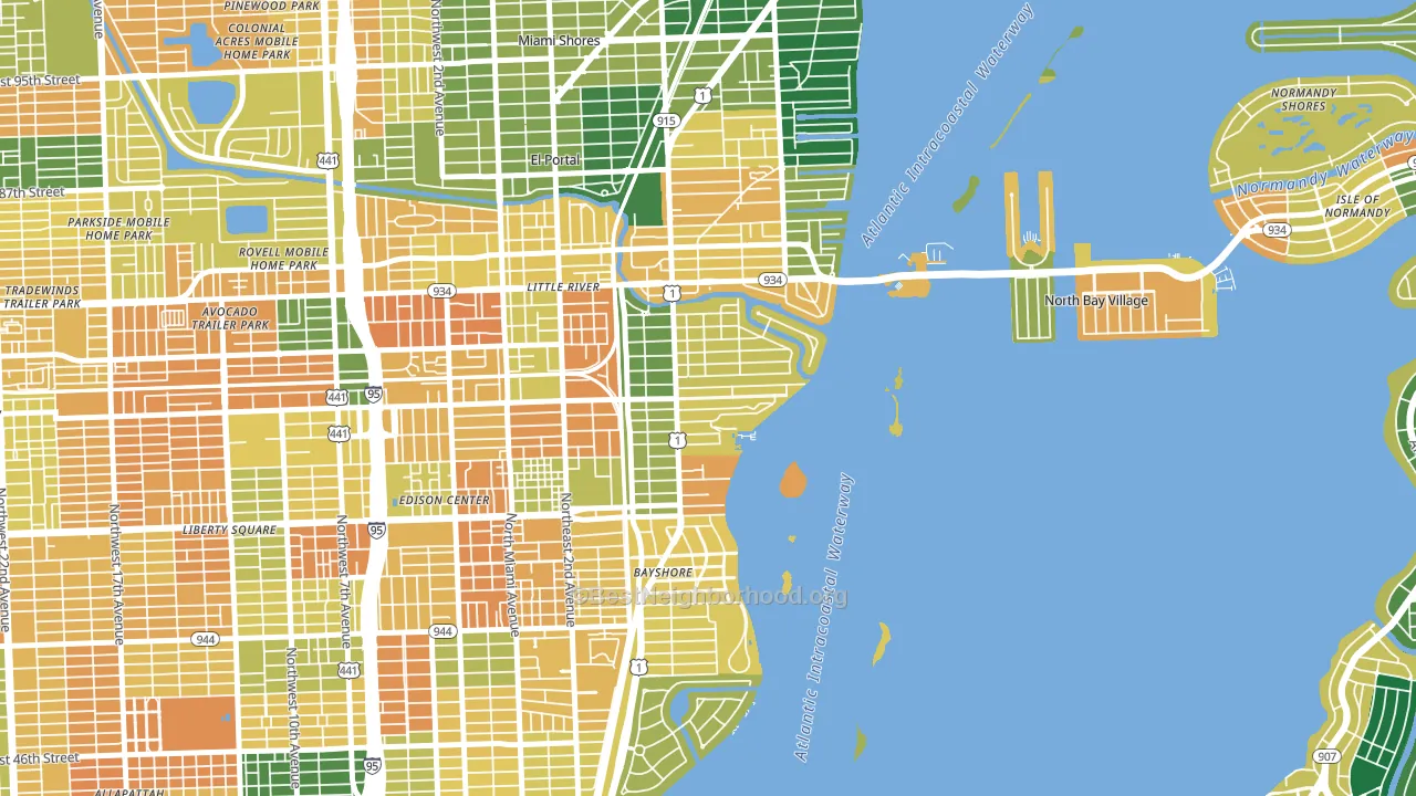 Upper Eastside, Miami, FL block-group voter-turnout map