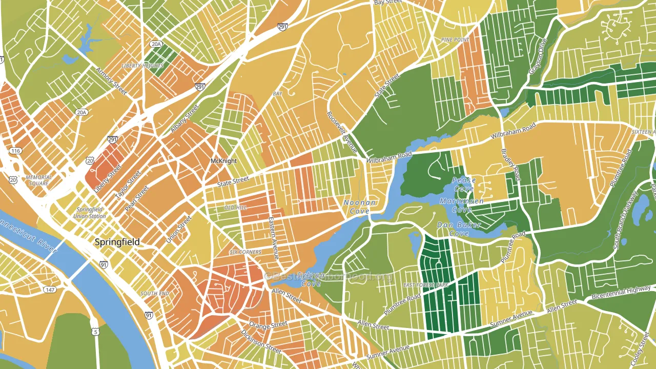 Upper Hill, Springfield, MA block-group voter-turnout map