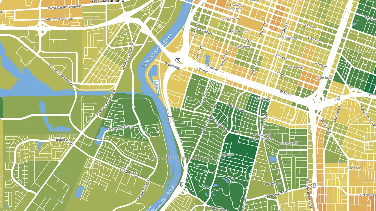 Upper Land Park, Sacramento, CA block-group voter-turnout map