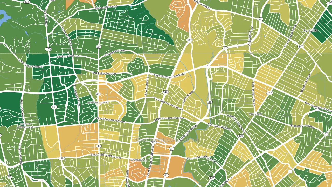 Upper Northwood, Baltimore, MD block-group voter-turnout map