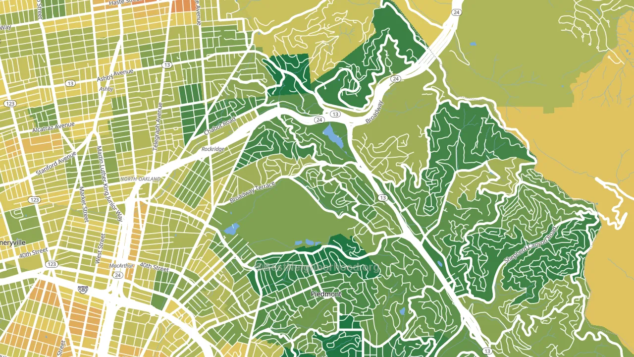 Upper Rockridge, Oakland, CA block-group voter-turnout map