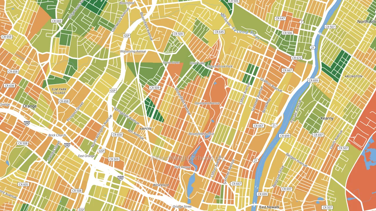 Upper Roseville, Newark, NJ block-group voter-turnout map