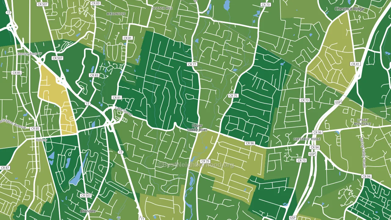 Upper Saddle River, NJ block-group voter-turnout map