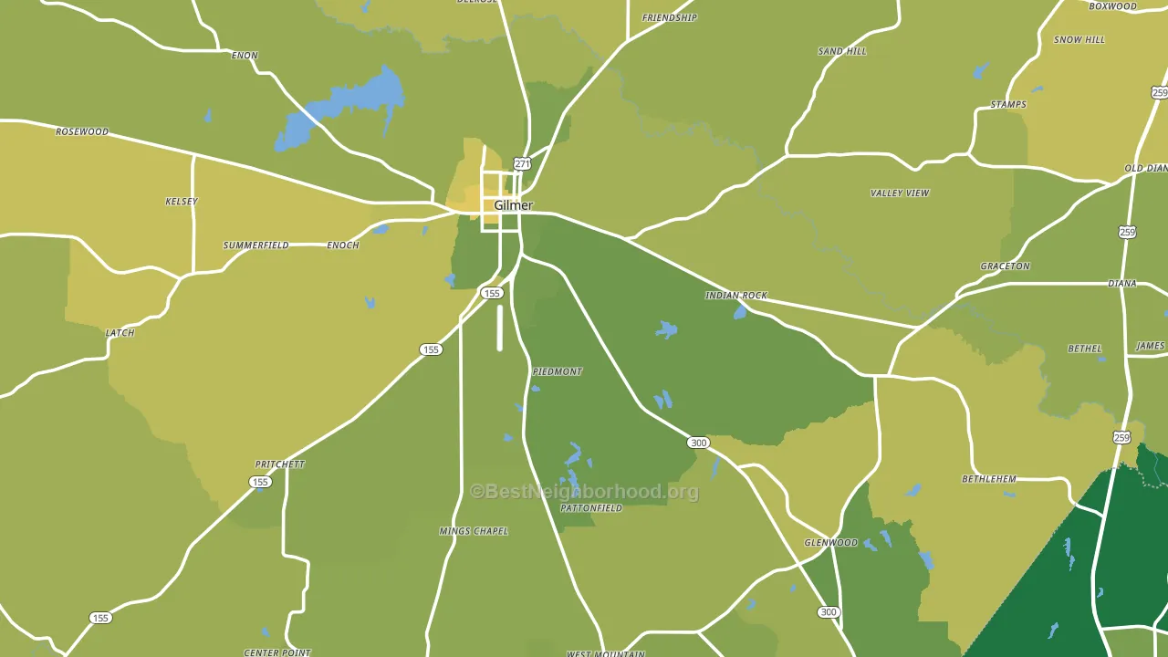 Upshur County, TX block-group voter-turnout map