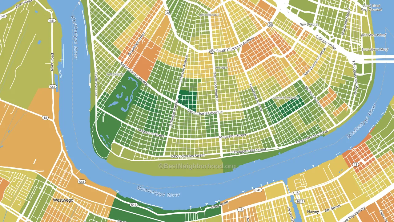 Uptown, New Orleans, LA block-group voter-turnout map
