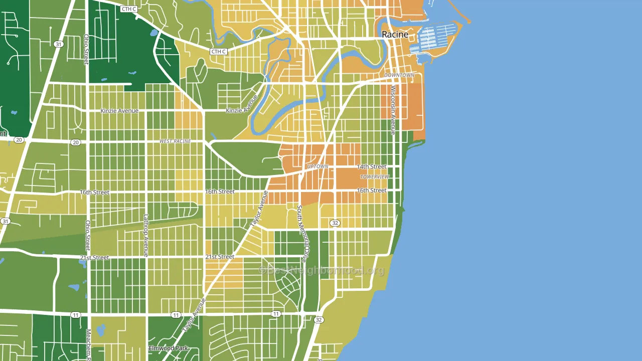 Uptown, Racine, WI block-group voter-turnout map