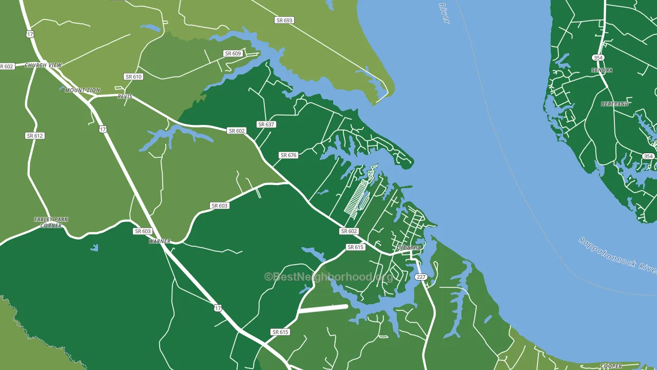 Urbanna, VA block-group voter-turnout map