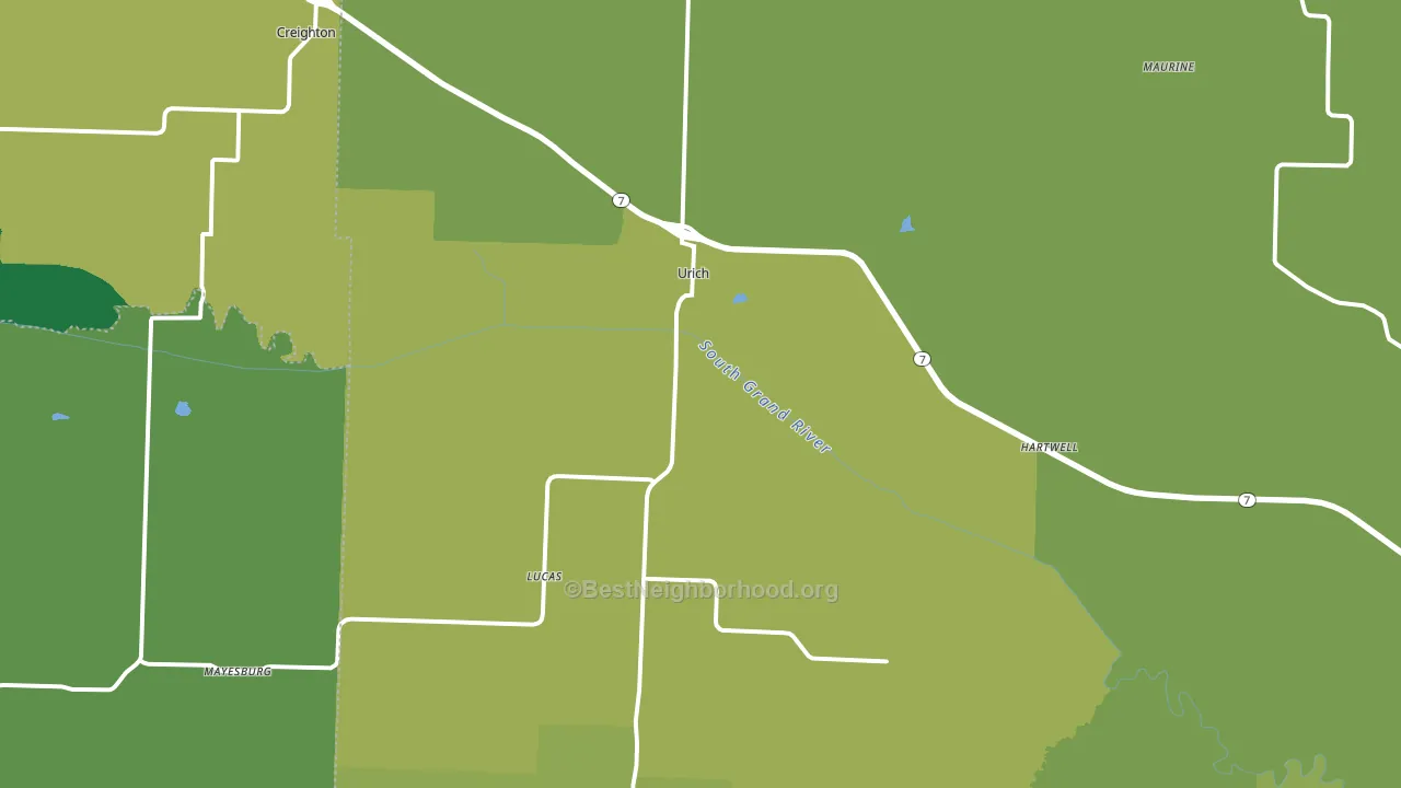 Urich, MO block-group voter-turnout map