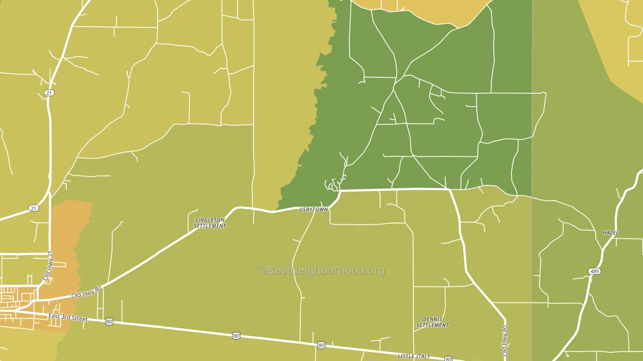 Usrytown, MS block-group voter-turnout map
