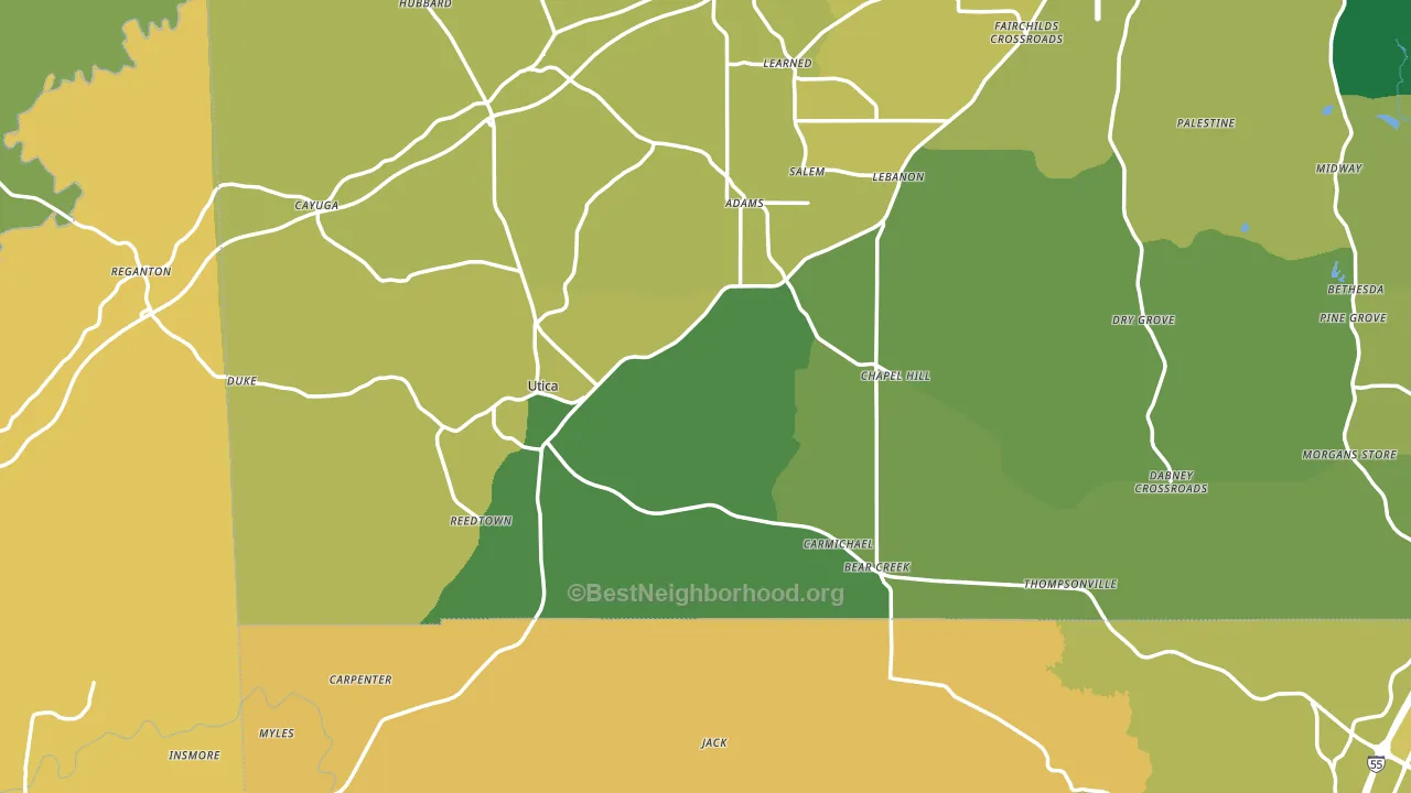Utica, MS block-group voter-turnout map