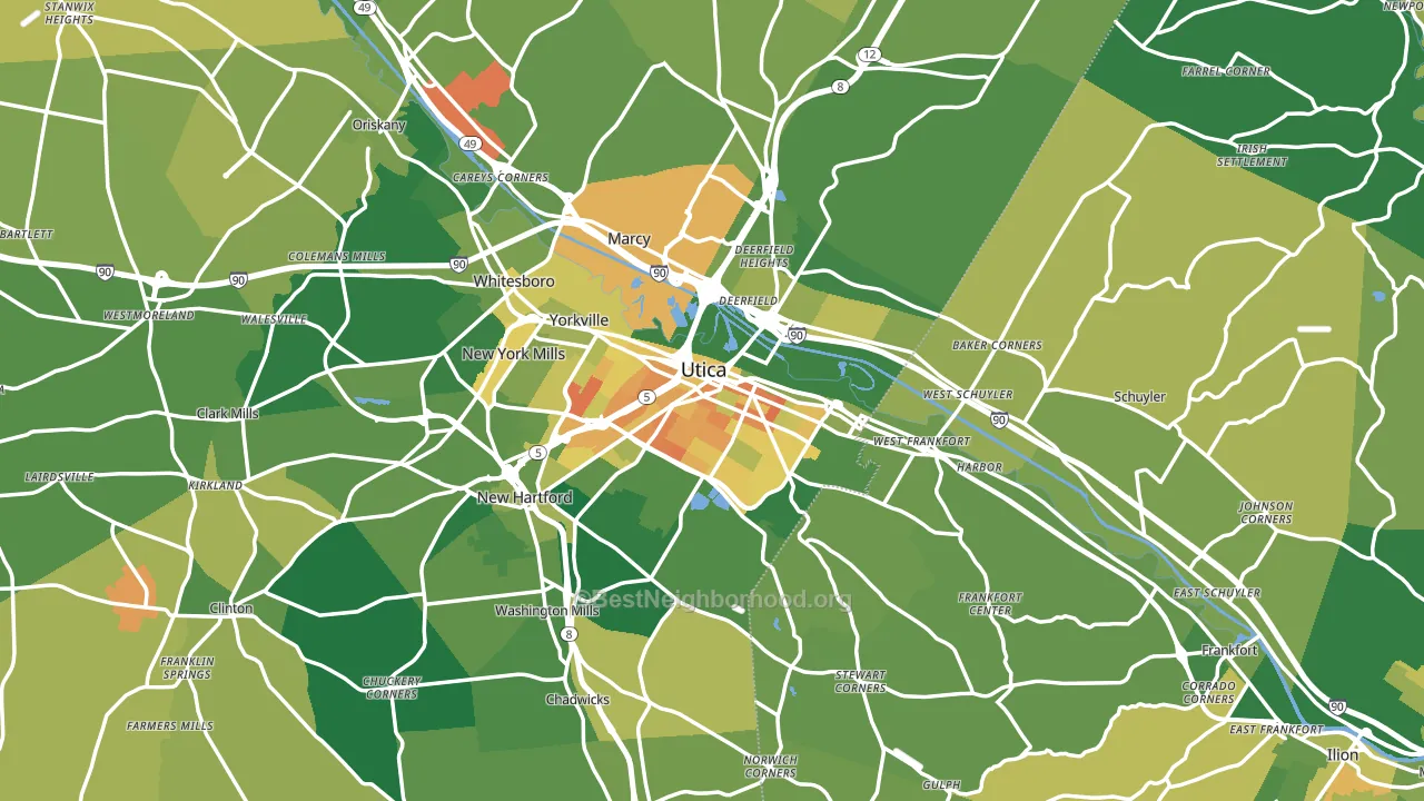 Utica, NY block-group voter-turnout map