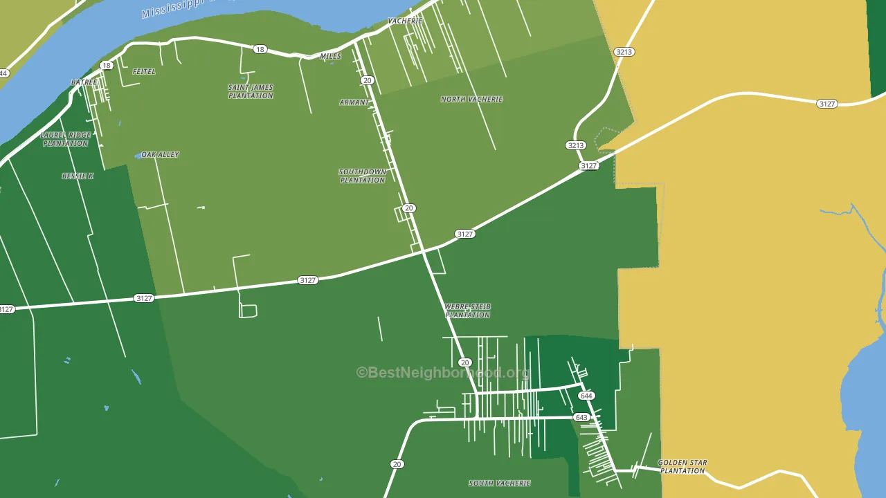 Vacherie, LA block-group voter-turnout map
