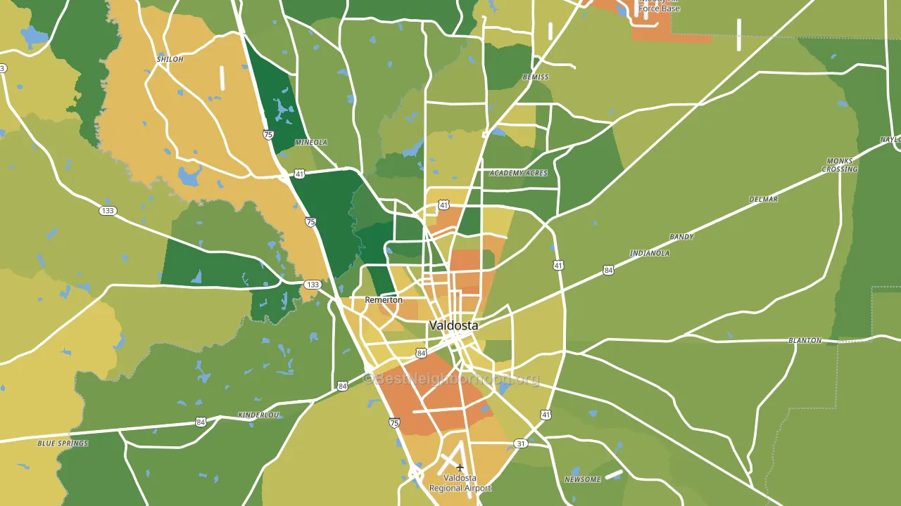 Valdosta, GA block-group voter-turnout map