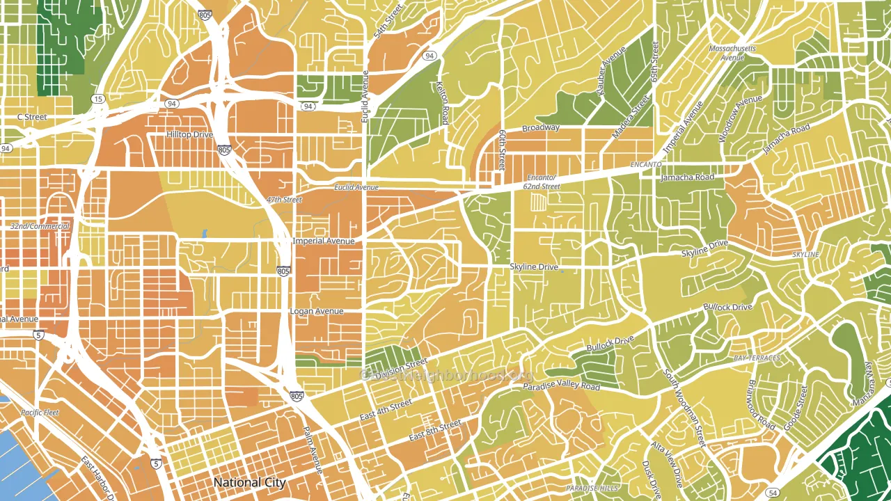 Valencia Park, San Diego, CA block-group voter-turnout map
