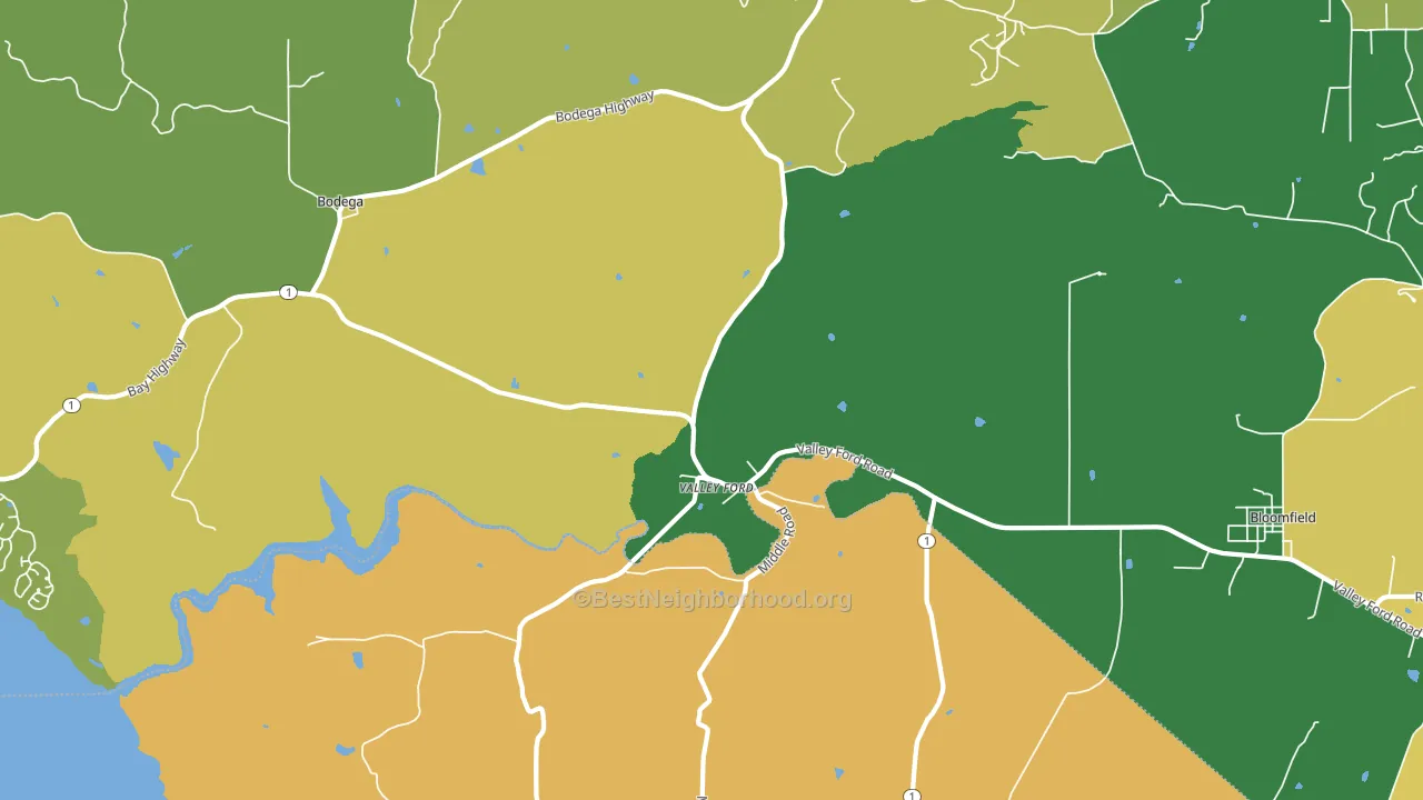 Valley Ford, CA block-group voter-turnout map