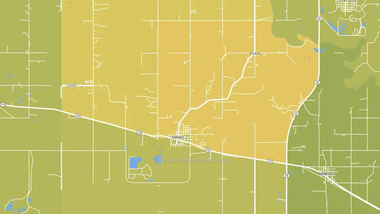 Valliant, OK block-group voter-turnout map