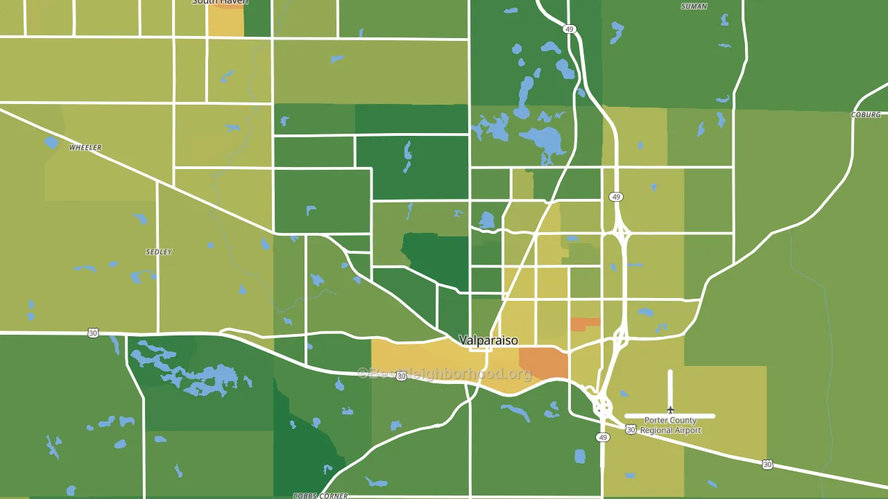 Valparaiso, IN block-group voter-turnout map