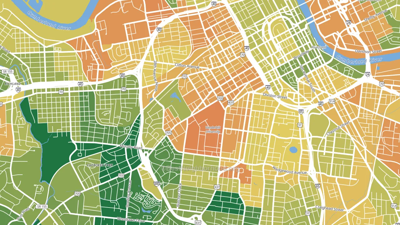 Vanderbilt-West End, Nashville, TN block-group voter-turnout map