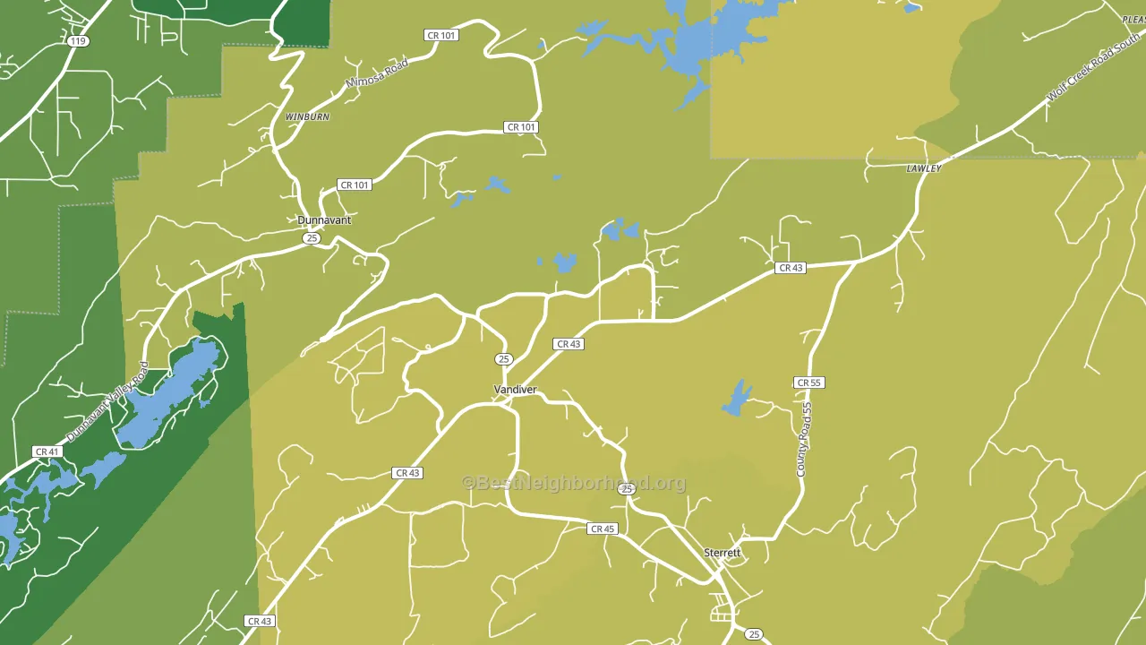Vandiver, AL block-group voter-turnout map