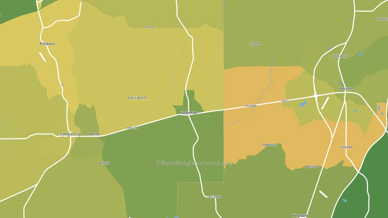 Vardaman, MS block-group voter-turnout map
