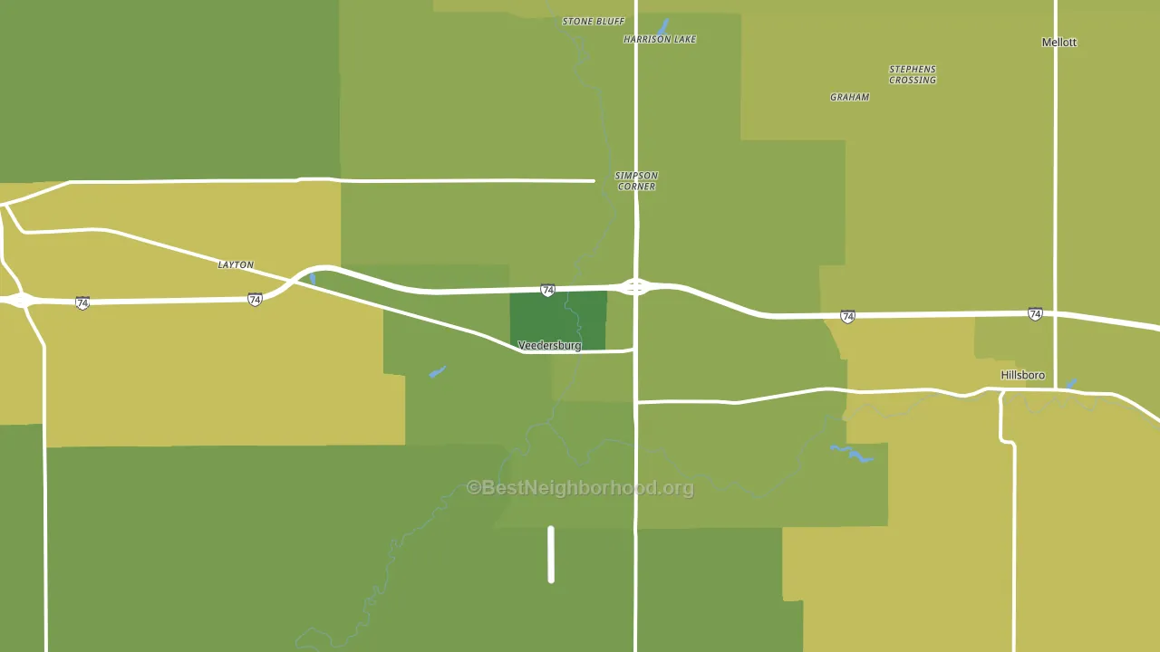 Veedersburg, IN block-group voter-turnout map