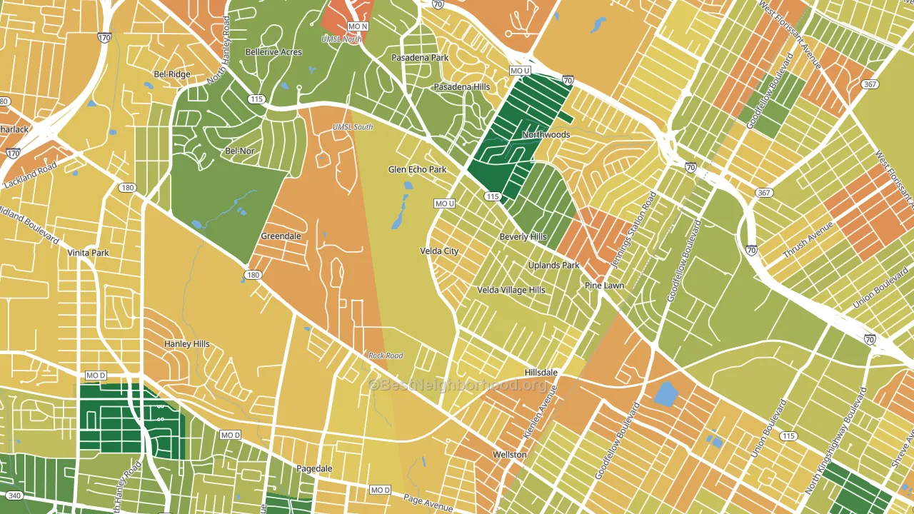 Velda City, MO block-group voter-turnout map