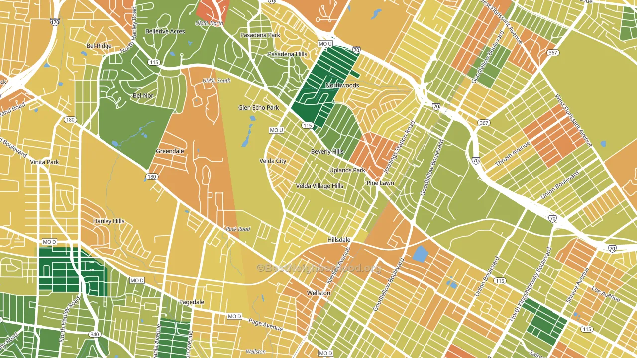 Velda Village Hills, MO block-group voter-turnout map