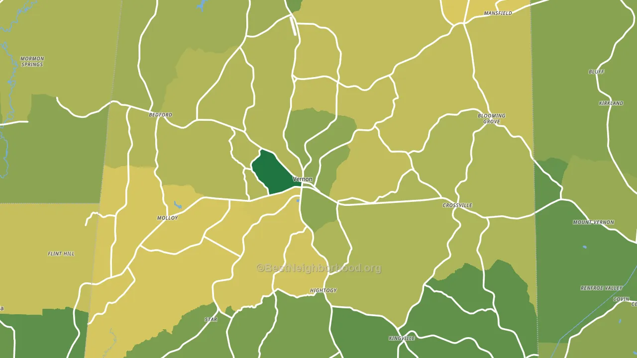 Vernon, AL block-group voter-turnout map