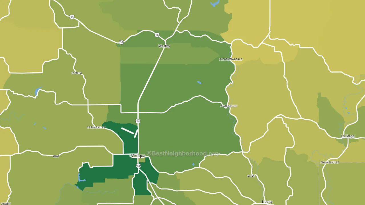 Vernon County, WI block-group voter-turnout map