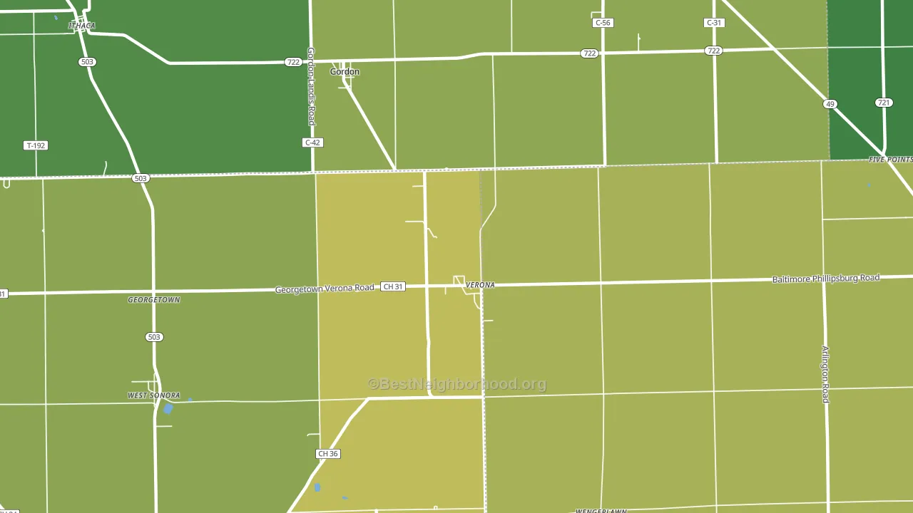 Verona, OH block-group voter-turnout map