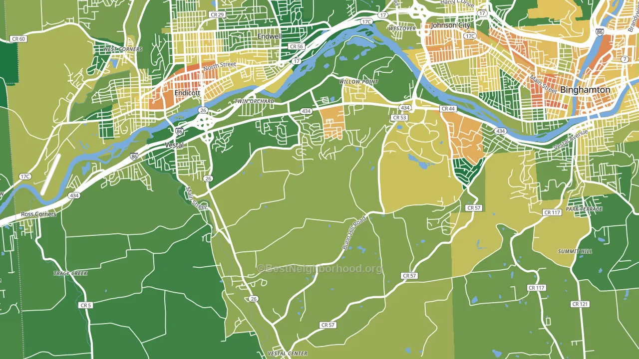 Vestal, NY block-group voter-turnout map