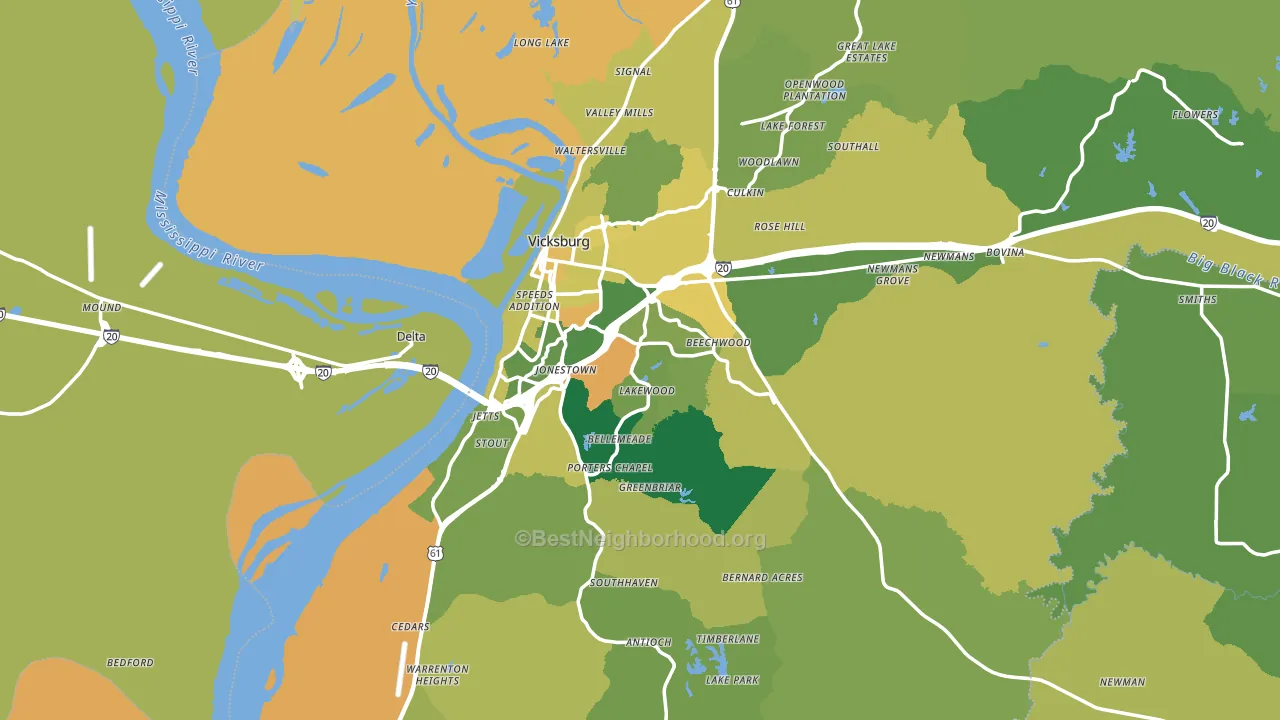 Vicksburg, MS block-group voter-turnout map