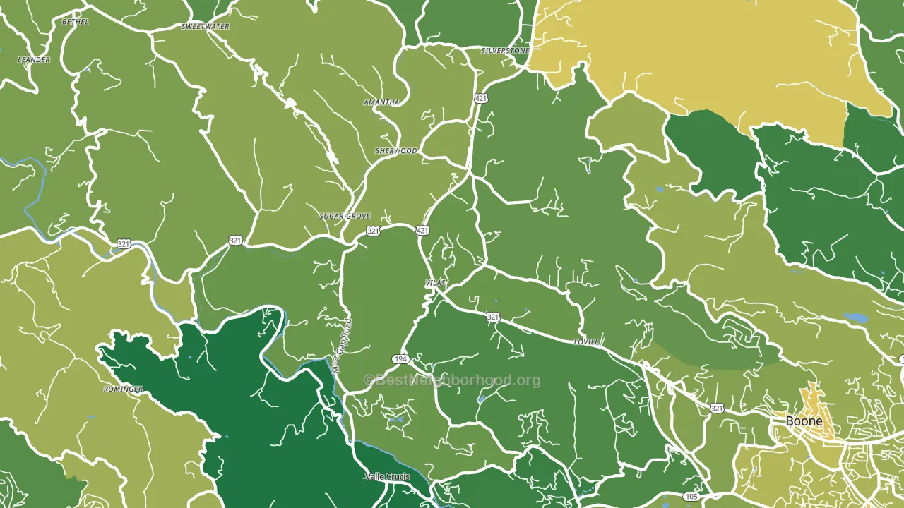 Vilas, NC block-group voter-turnout map
