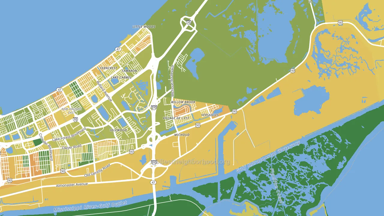 Village de L'Est, New Orleans, LA block-group voter-turnout map