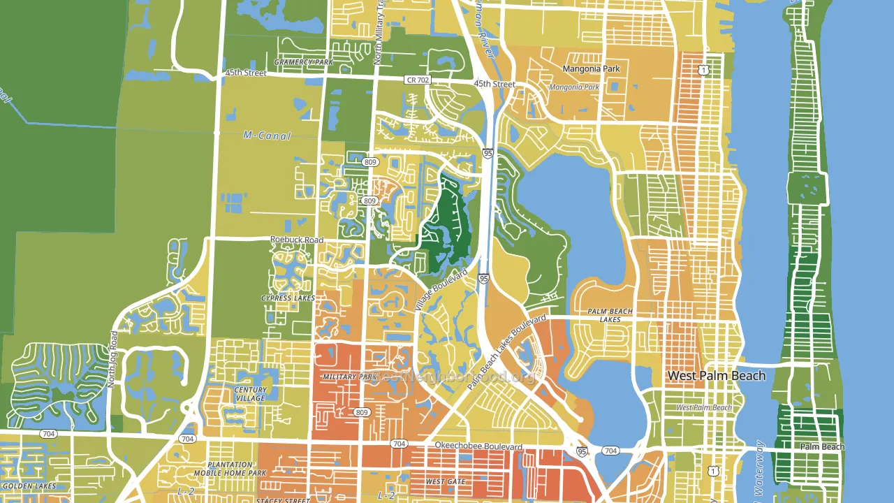 Villages of Palm Beach Lakes, West Palm Beach, FL block-group voter-turnout map