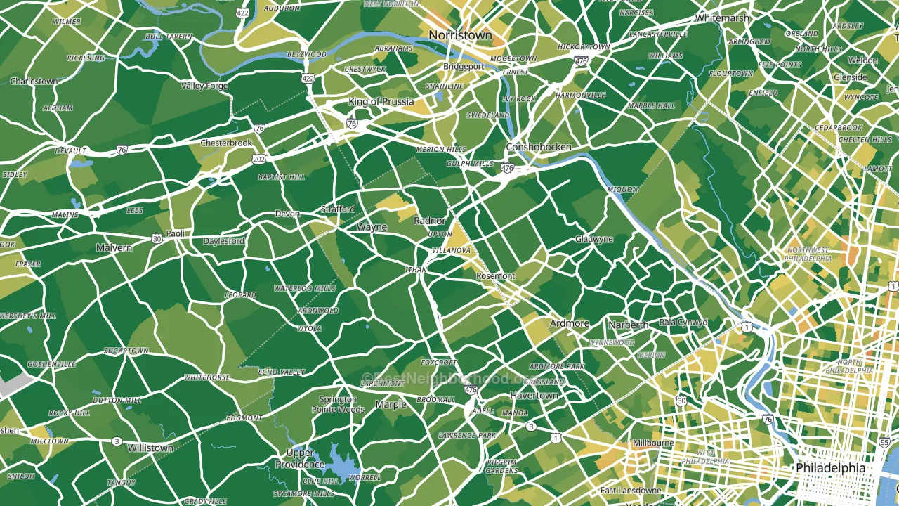Villanova, PA block-group voter-turnout map