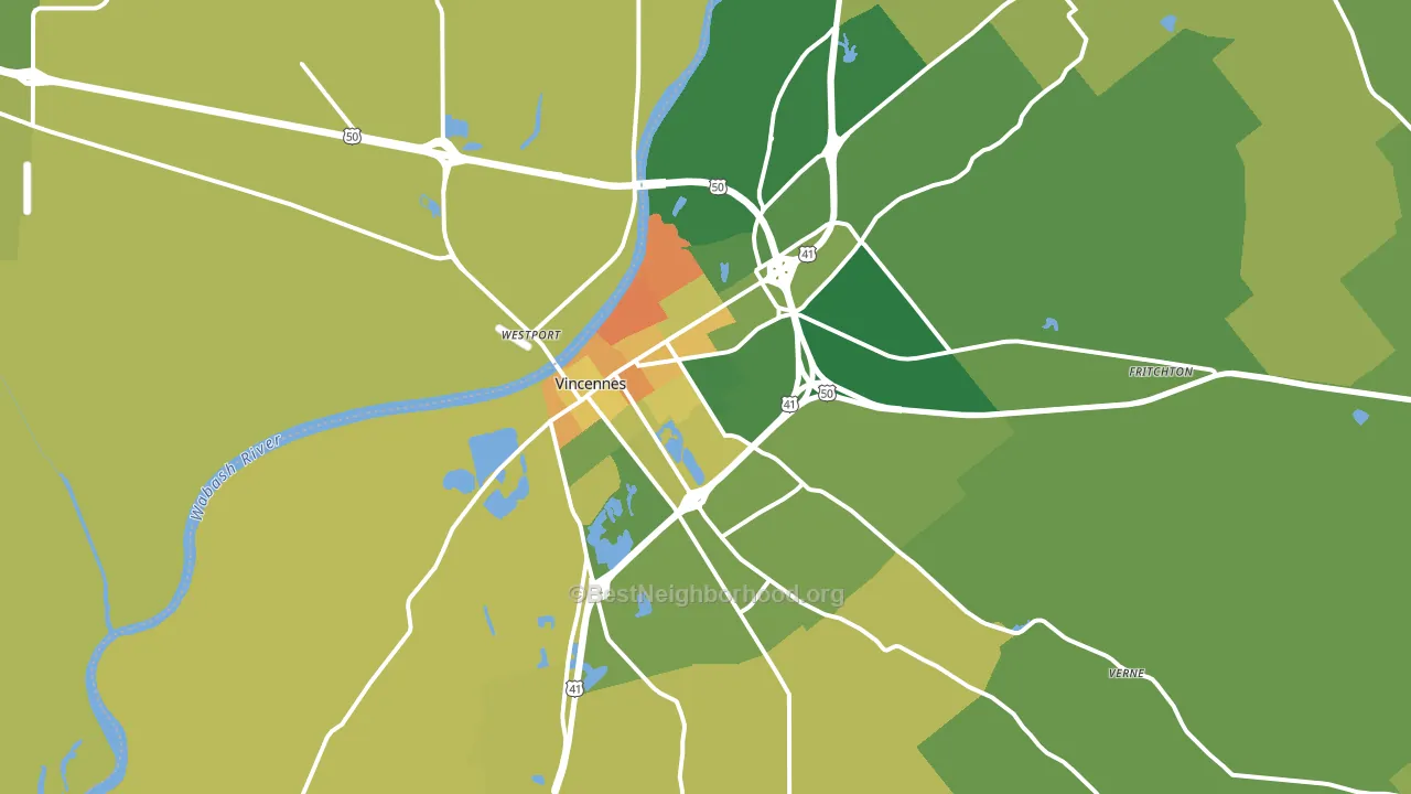 Vincennes, IN block-group voter-turnout map