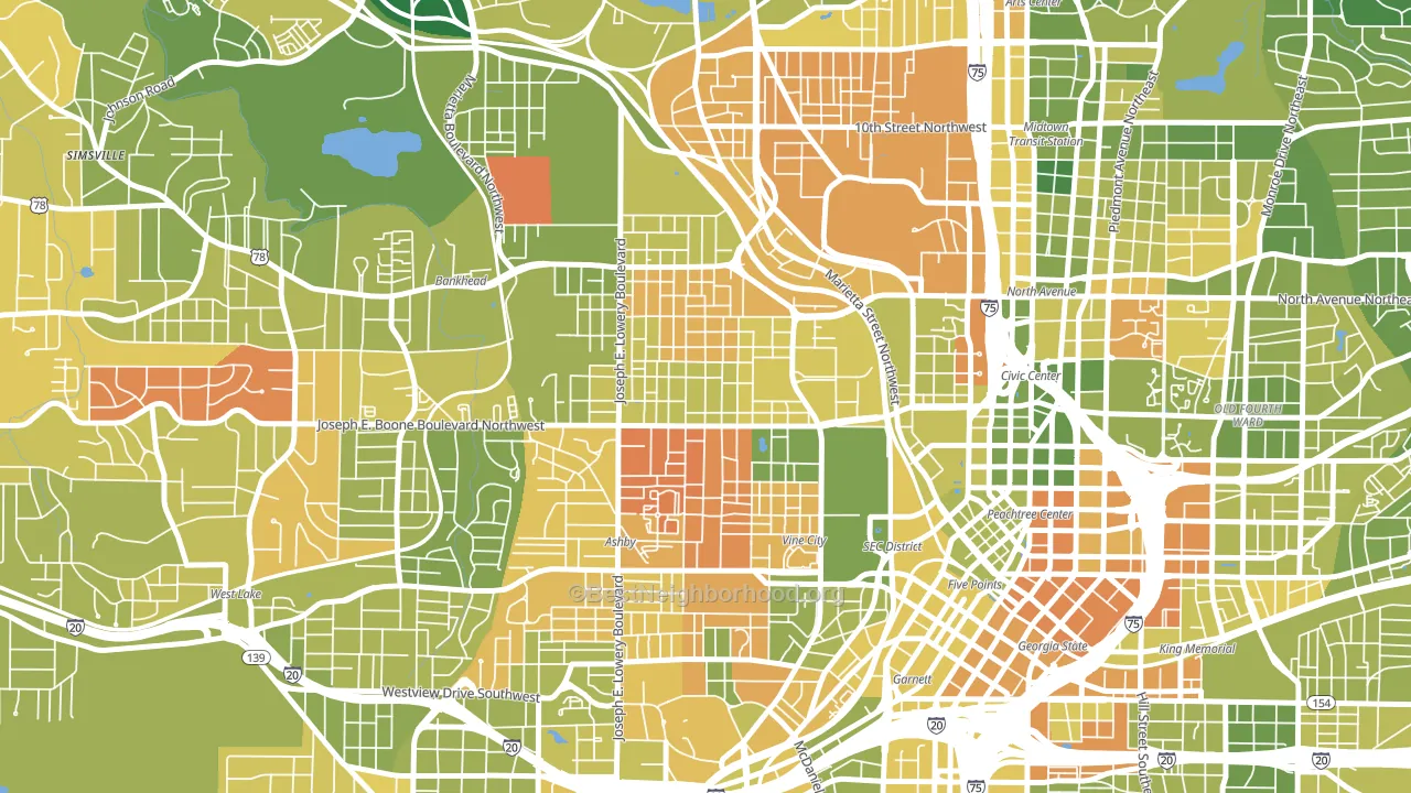 Vine City, Atlanta, GA block-group voter-turnout map