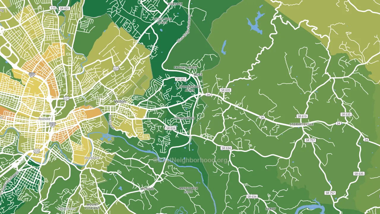 Vinton, VA block-group voter-turnout map